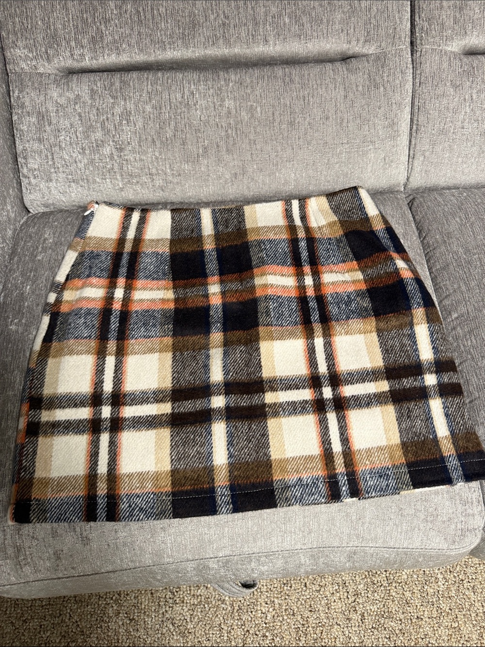 Plaid Mini Skirt in Cream, Navy & Brown
